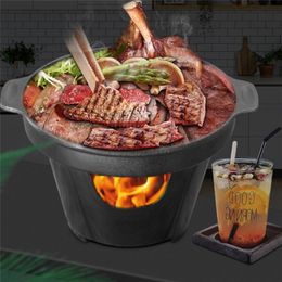 Small Barbecue Stove KoreanStyle Household kitchen OnePerson Outdoor BBQ SmokeFree JapaneseStyle Small Roasting Pot MeatTool 220531