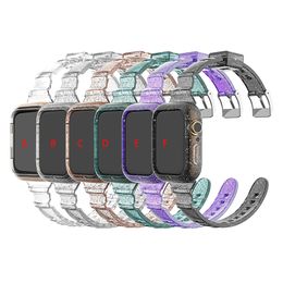 Siamese Glitter Watch Strap Case For Apple Watch Series 7 6 5 4 Se 3 Sports Transparent Bracelet Clear Watchband Iwatch 41mm 45mm 44mm 42mm 40mm 38mm Bands Accessories