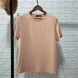 Oversized T Shirt Women Tee Shirt Short Sleeve Woman T-Shirts Gold Button Harajuku Tops Cotton Summer Clothes Plus Size Fashion 220408