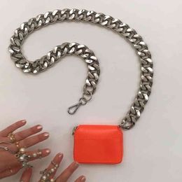 New Kara Niche Metal Thick Chain Bag Fashion Messenger Mini Small Chest Bag Card holder Mobile Phone Bag Orange Shoulder 220623