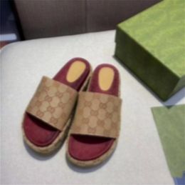 2022 Designer Embroidered Platform slipper Sandals Fashion Summer Canvas Women Slides Platforms Slider Beach Flip Flops size 35-44