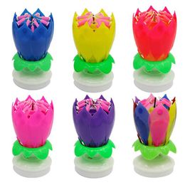 Musical Birthday Candle Magic Lotus Flower Candles Blossom Rotating Spin Party Candle 14 Small Candles 2layers Cake Topper DH876