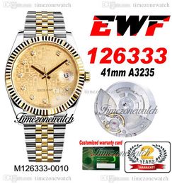 EWF 41mm 126333 A3235 Automatic Mens Watch Two Tone Yellow Gold Champagne Logo Diamonds Dial JubileeSteel Bracelet Super Edition Series Warranty Timezonewatch D4