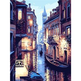 Painting By Numbers DIY Drop 50x65 60x75cm Water city Venice boat Landscape Canvas Wedding Decoration Art picture Gift LJ200908