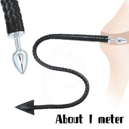 Metal Anal Plug Leather Whip sexy Devil Tails Fetish Demon Cosplay Adult Toys For Women Men Gay G-spot Massage Butt