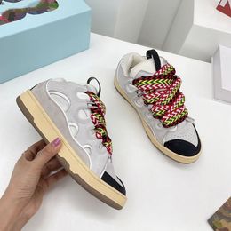 Top Quality Colorful Sneakers Unisex Big Shoelaces Skateboard Shoes for Women Genuine Leather Suede Casual Flat Shoes Designer mkjkkk45859856