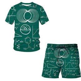 Men's Tracksuits Brand Design Men Clothing Summer Fashion Mathematical Formula 3D Print Harajuku T-shirt Shorts Sets Boy Casual Tracksuit Su