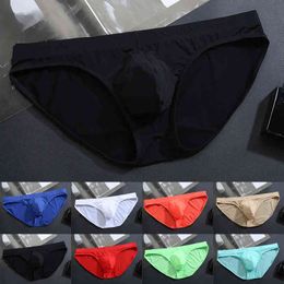 New Men's U Convex Pouch Underwear Briefs Seamless Sexy Low-waist Panties Ice Silk Underwear Men's Transparent Briefs Mid-low G220419