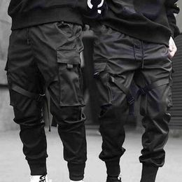 Men Trousers Solid Colour Multi Pockets Slim Ankle Tied Mid Rise Pockets Cargo Pants for Spring G220507