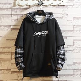 Wetailor Black Patchwork Hoodies Autumn Spring MEN'S Sweatshirts Hiphop Punk Streetwear Casual Pullover 220402