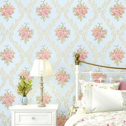 Retro American Style Home Decor Non Woven Wallpaper pink Pastoral Bedroom Wall Covering Flower Paper Wallpapers