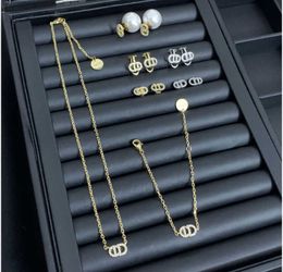 Luxury jewelry letter earrings female Internet celebrity mini ear clip High version necklace bracelet