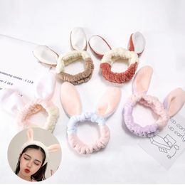 Wash Face Headbands Coral Fleece Cute Rabbits Ear Hair Holder Hairbands Soft Makeup Headbands Flannel Headband Turban Head Wrap