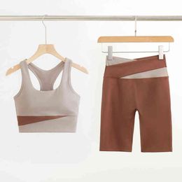 New Fashion Yoga Suit Gym Beautiful Back Bra Shorts Two Piece Set Women Exercise Summer Breathable Sports Leggings suit J220706