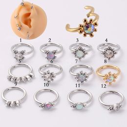 Stainless Steel Opal Septum Clicker Nose Hoop Ring Cz Ear Tragus Helix Cartilage Zircon Daith Earrings Body Piercing Jewelry