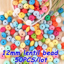 silicone beads baby UK - Sunrony 50pc 12mm Soother Silicone Lentil Beads Multi Color Abacus Loose Eco-friendly Diy Pacifier Chain Nursing Baby Teether Toys