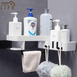 Household Bathroom Corner Shelf Hooks Towel Bar Rotating Large Capacity Shampoo Holder No Punching Kitchen Spice Rack J220702