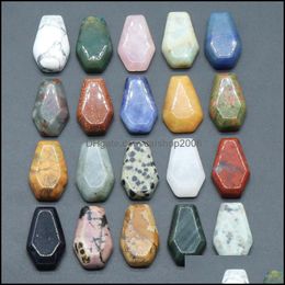 Stone Loose Beads Jewelry Natural Crystal Small Plate Ornaments Coffin Shape Reiki Healing Chakra Quartz Mineral Tumbled Gemston Dhzwo