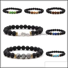 Beaded Strands Bracelets Jewelry 15Styles Natural Black Lava Stone Tigers Eye Turquoise Beads Bracelet Essential Oil Per Diffuser For Women