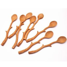 Party Favor Japanese Style Wooden Spoon Special Branch Shape Long-Handled Soup Stirring Tableware For Kitchen Cookware Accessories