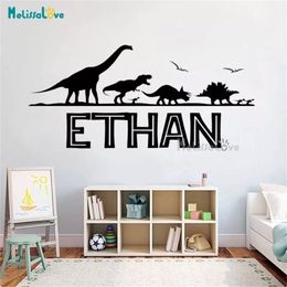 Dinosaur Personalized Decal Custom Name Baby Room Playroom Home Decor Kid Gift Removable Vinyl Wall Sticker BD913 220621