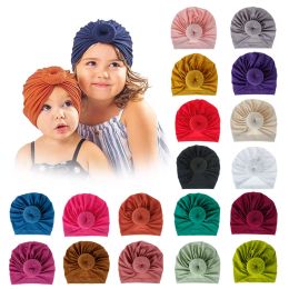 Baby Turban bonnet colore del cotone top knot nodo interno Hijab africano twist headwrap ragazze ragazzi testa avvolge India Hat Hijab Cap