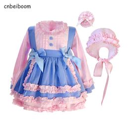 kids 1-6Y Baby dresses Autumn winter Pink Gown Vintage Spanish Turkish Lolita Princess Dress for Girl Birthday Party Y220510