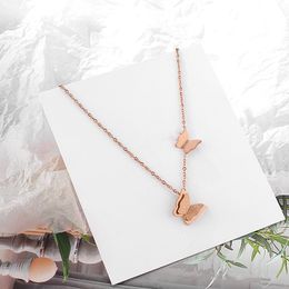 Stainless Steel Link Chain Necklaces for Women Frosted Double Butterfly Pendant Charms Necklace Cute Fashion Rose Gold Silver Designer