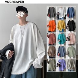 15 Colors Korean Fashion ONeck Mens T Shirts Casual 100% Cotton Long Sleeve Basic Tee Shirts 4XL 5XL 201116