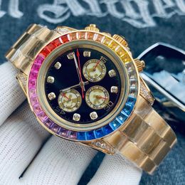 7A Watch Mens Watch Rainbow Di Automatic Mechanical Watches Stainless Steel Strap Classic Three Eyes Six Needle Design Scratch Resistant Crystal Fashion Wristwatc