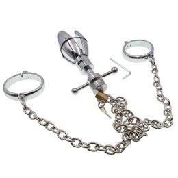 Metal Anal Dilator Ass Expanding with Handcuffs Chastity Device Butt Plug Lock Anus sexy Toys For Women Men Couples Adults