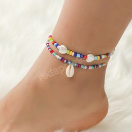 Bohemian Colorful Heart Beads Shell Anklets for Women Summer Ocean Beach Ankle Bracelet Foot Leg Jewelry