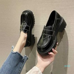 Classic luxury Women's platform shoes casual thick heels shoe fall British style lazy fashion dress black single Zapatillas Mujer