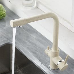 Kitchen Filtered Faucet balck with Dot Brass Purifier Faucet Dual Sprayer Drinking Water Tap Vessel Sink Mixer Tap Torneira T200424