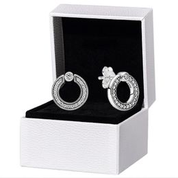 Pave 925 Sterling Silver logo Circle Stud Earring Original box for Pandora Rose gold CZ diamond Women Wedding Jewellery Earrings Set