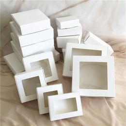 30pcs DIY White Box With Window Paper Gift Box Cake Packaging For Wedding Home Party Muffin Packaging Christmas Gifts Kraft Box CX220423