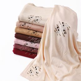 Soft Modal Cotton Jersey Hijab Long Maxi Scarf For Muslim Women Shawl Stretchy Plain Diamonds Hijabs Scarves Headscarf Turbans