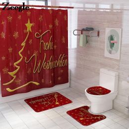 Bath Mats Christmas Mat And Shower Curtain Set Classic Home Decor Bathroom Carpet Non-Slip Floor Foot