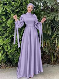 Ethnic Clothing Ramadan Eid Djellaba Muslim Dress Dubai Shiny Soft Grosgrain Silk Abaya Turkey Islam Robe With Belt WY715