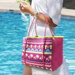 Summer Beautiful Shopping Handbags Ladys Waterproof Washable Large Neoprene Beach Tote Bag with straw beach bag