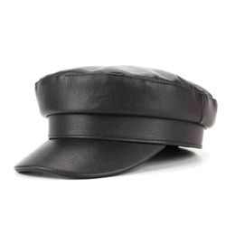 New Fashion Autumn Winter Women Berets Caps Pu Leather Retro Octagonal Cap Casual Travel Flat Hat Ladies Painter Cap Newspaper Boy Hat J220722