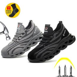 Breathable Men Safety Shoes Steel Toe Non-Slip Work Boots Indestructible Shoes Puncture-Proof Work Sneakers Men