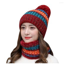 Beanie/Skull Caps Striped Printed Womens Beanies Earmuffs Flocking Thermal Cycling Female Hats Warm Winter Knitting Scarf Korean Style Ladie
