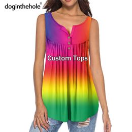 Doginthehole Fashion Women Sleeveless Tops 3D Custom Print Lady Sexy Henley Shirt Casual Loose Blouse Mujer 220616