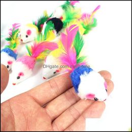 Cute Mini Soft Fleece False Mouse Cat Toys Colorf Feather Funny Kitten Interactive Playing Training Toy Drop Delivery 2021 Supplies Pet Home