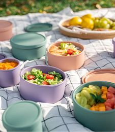 Dinnerware Sets Silicone Lunch Box Bento Vegetables Fruit Salad Fresh-Keeping Bowl With Lid Seal Leak Proof Camping Picnic Storage BoxDinner