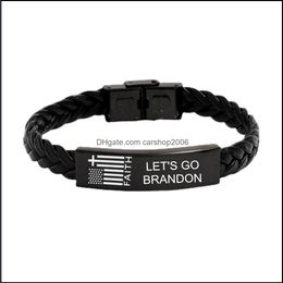 Other Festive Party Supplies Home Garden Lets Go Brandon American Flag Faith Stainless Steel Woven Leather Fjb Bracelet Pae13680 Drop Deli
