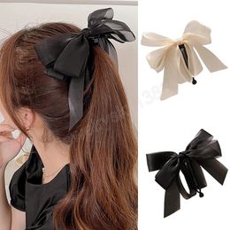 Ribbon Bow Hair Clip Solid Color Net Yarn Ponytail Clips Elegant Multi-layer Bow-knot Hairpin Barrettes Girls Hair Accessories