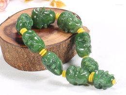 Beaded Strands Hetian Yu 18 Luo Han Head String Spinach Green Buddha Bracelet Male And Female Hand Carving Double-sided/ Trum22