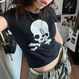 punk crop tops Canada - Women's T-Shirt Goth Crop Top Y2k Women Academia Dark O Neck Short Sleeve Punk Streetwear Graphic Skull Pattern Fairy Grunge ClothingWomen's